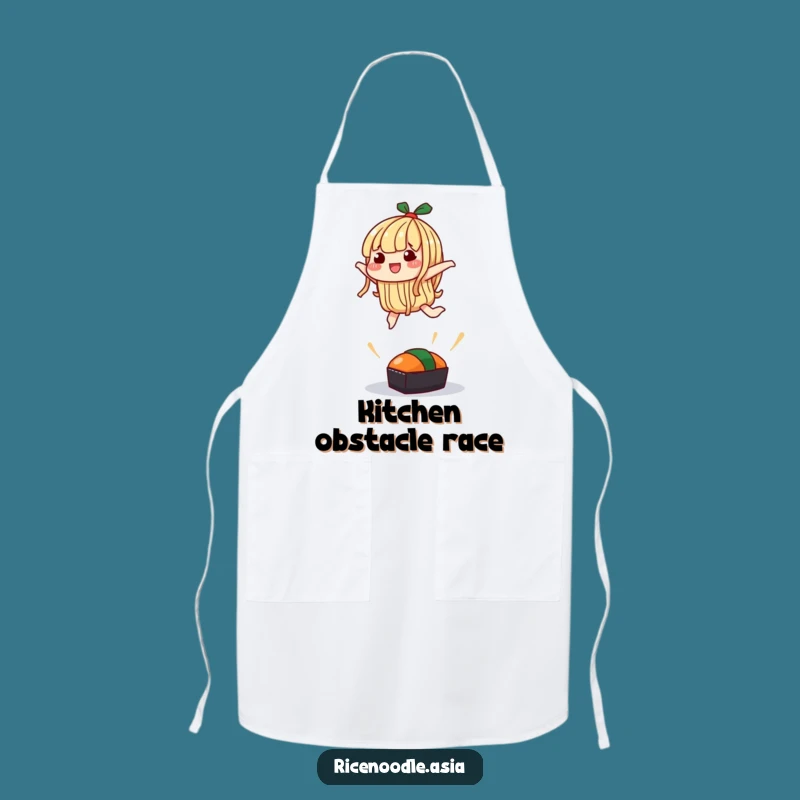 Funny Leaping Noodle Apron: Playful Silly Jump Chef's Wear