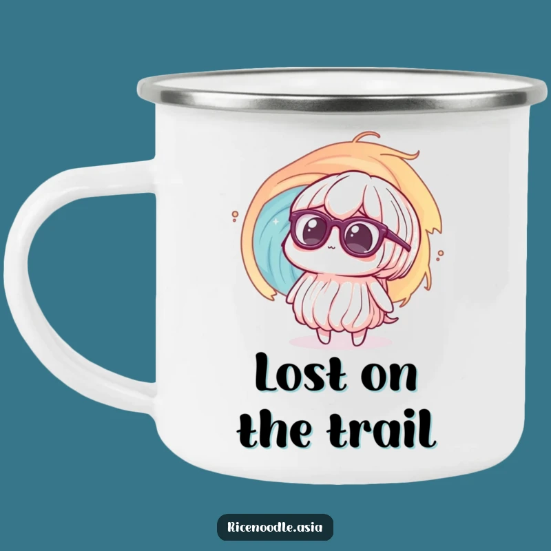 Funny Confused Noodle Camping Mug: Vortex Panic, Outdoor Bewilderment