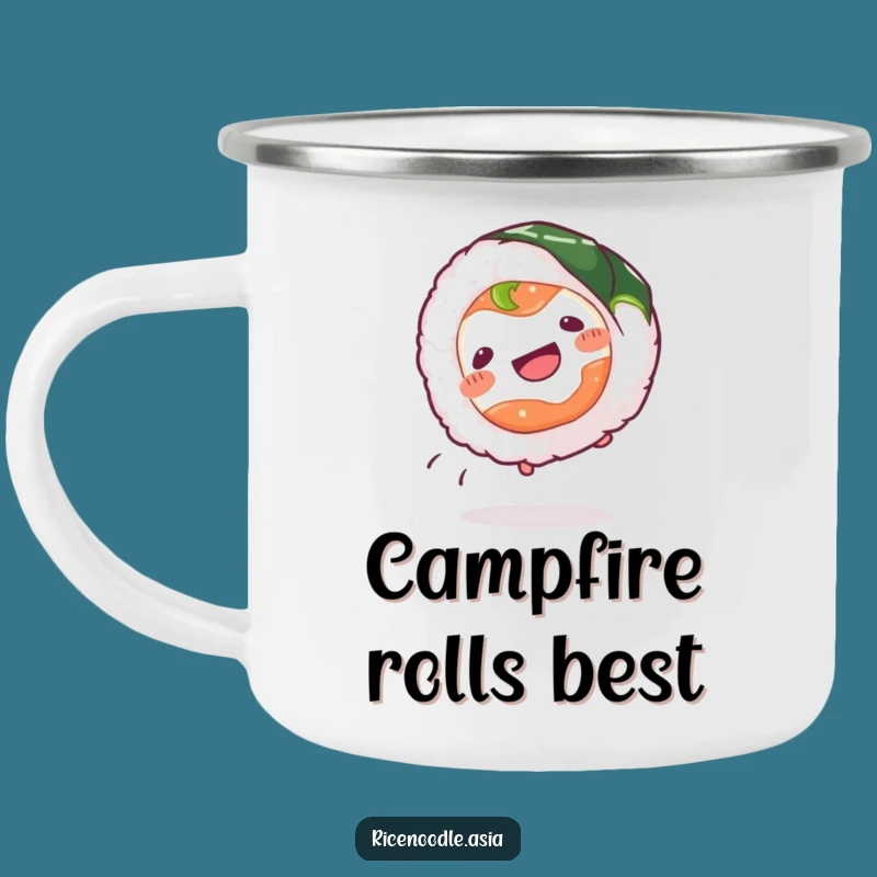 Funny Sushi Roll Camping Mug: Outdoor Cartwheeling Fun, Perfect Funny Gift