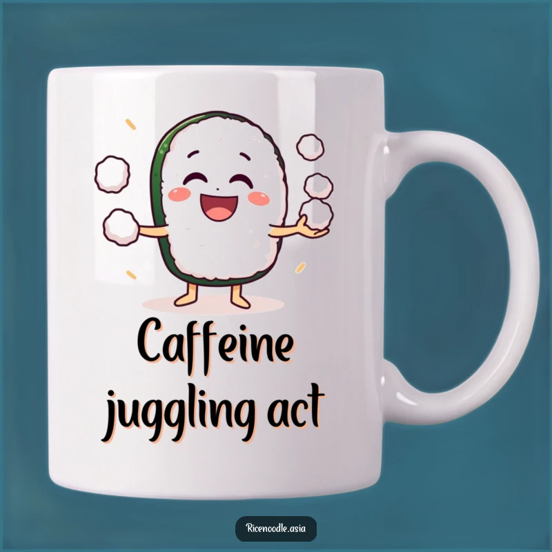 Funny Sushi Juggling Mug: Excited Roll Character Perfect Gift