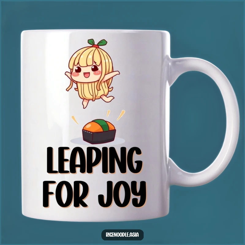 Funny Leaping Noodle Mug: Silly Jump Sushi Character Gift