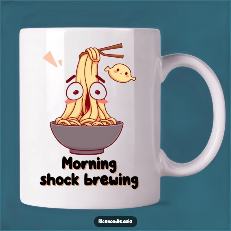 Funny Noodle Surprise Mug: Startled Character & Flying Dumpling Gift