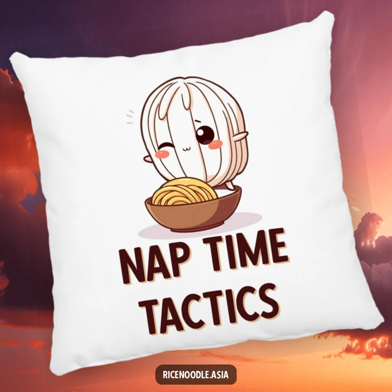 Funny Pillow: A soft, decorative pillow featuring a wiggling rice noodle character playfully tripping over a smaller noodle.