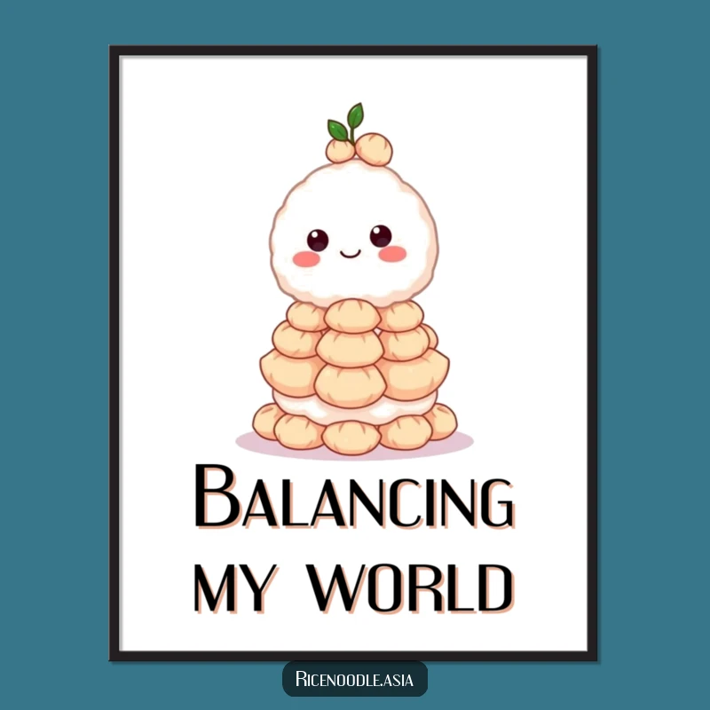 Funny Rice Ball Digital Art: Dumpling Balance Decor for Kitchen Walls