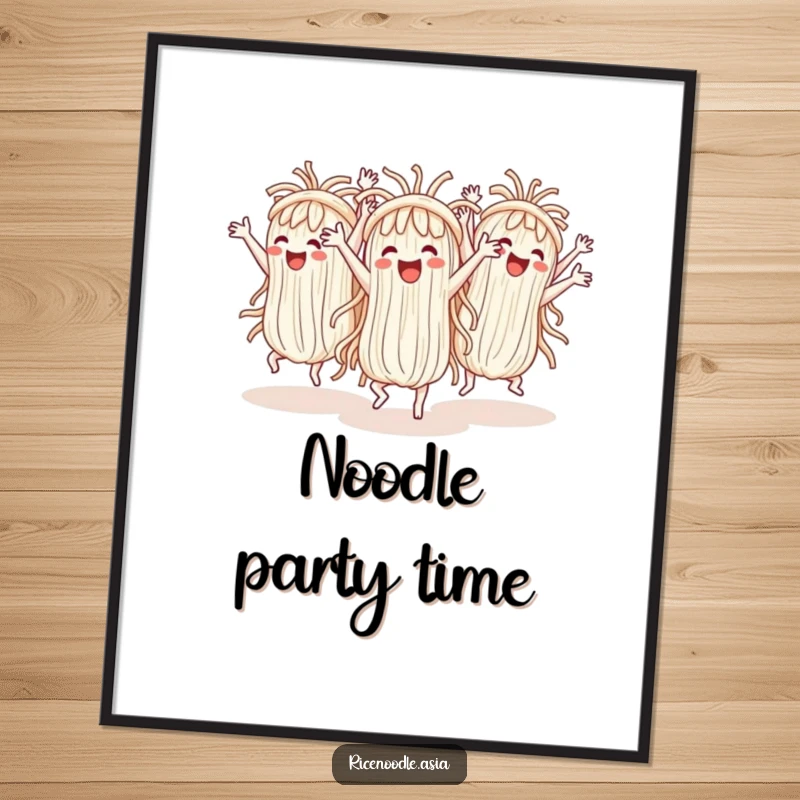Funny Digital Art Print: Cheerful rice noodles perform a synchronized dance with comical, exaggerated arm movements, creating instant fun wall art.