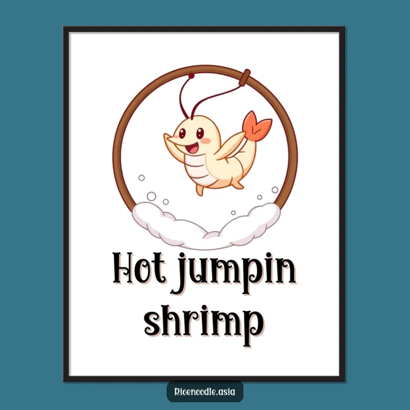 Funny Tempura Shrimp Digital Art: Leaping Character Print, Perfect Funny Gift