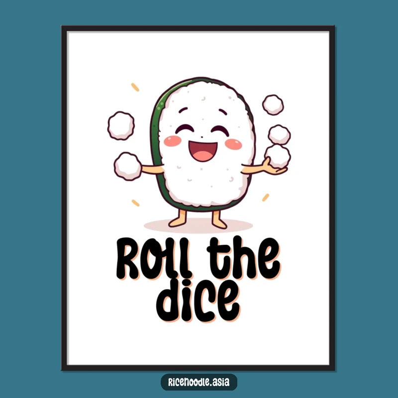 Funny Sushi Juggling Digital Art: Grinning Roll Character Print