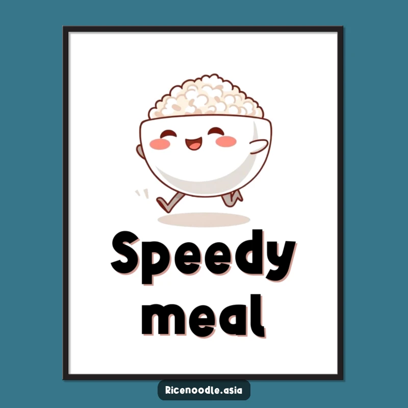 Funny Sprinting Rice Bowl Digital Art Print - Steaming Food Decor, Instant Hilarious Gift