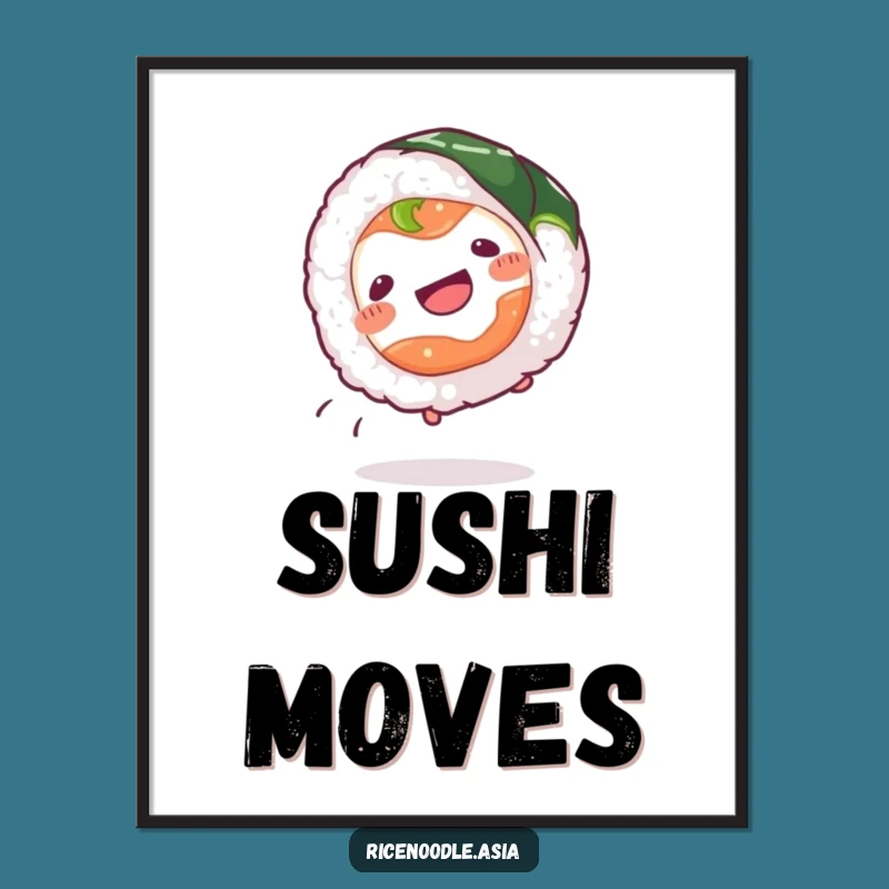 Funny Sushi Roll Digital Art: Cartwheeling Character Print, Perfect Funny Gift
