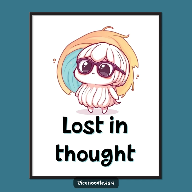 Funny Confused Noodle Poster: Vortex Panic, Big Glasses, Quirky Art