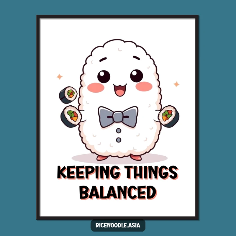 Funny Sushi Juggling Rice Poster - Adorable Food Art Print Gift