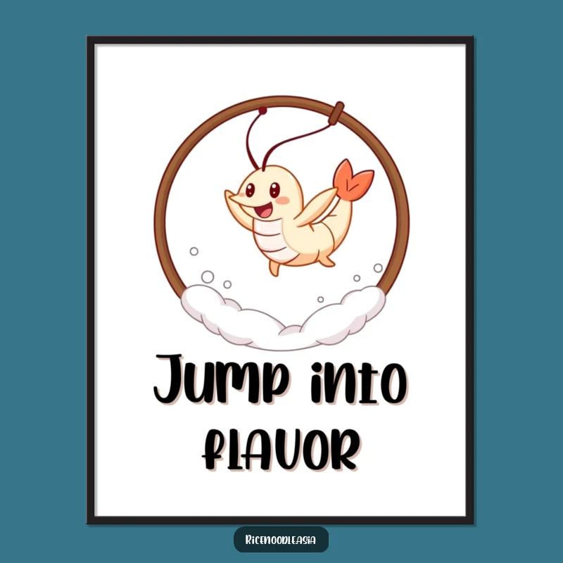 Funny Tempura Shrimp Poster: Leaping Foodie Art, A Delightful Funny Gift