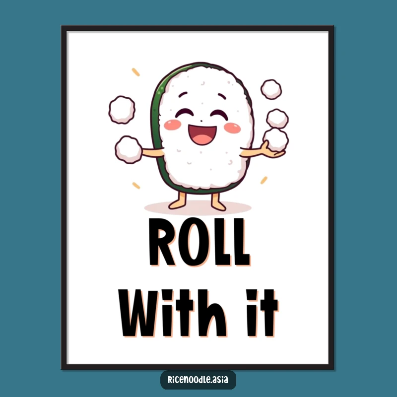 Funny Sushi Juggling Poster: Vibrant Grinning Roll Art Print