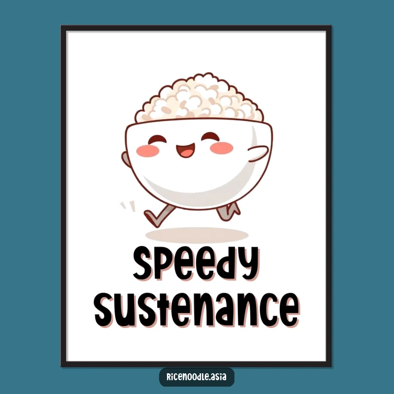 Funny Sprinting Rice Bowl Poster - Steaming Food Art, Hilarious Kitchen Decor Gift