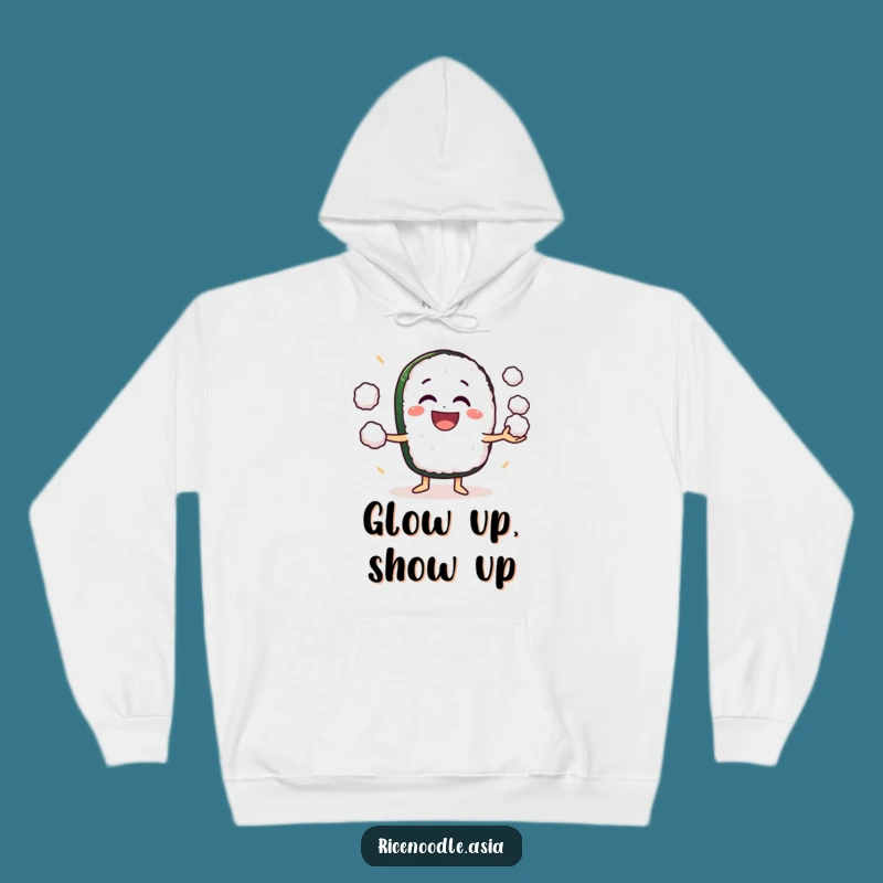 Funny Sushi Juggling Hoodie: Cozy Grinning Roll Character Sweatshirt
