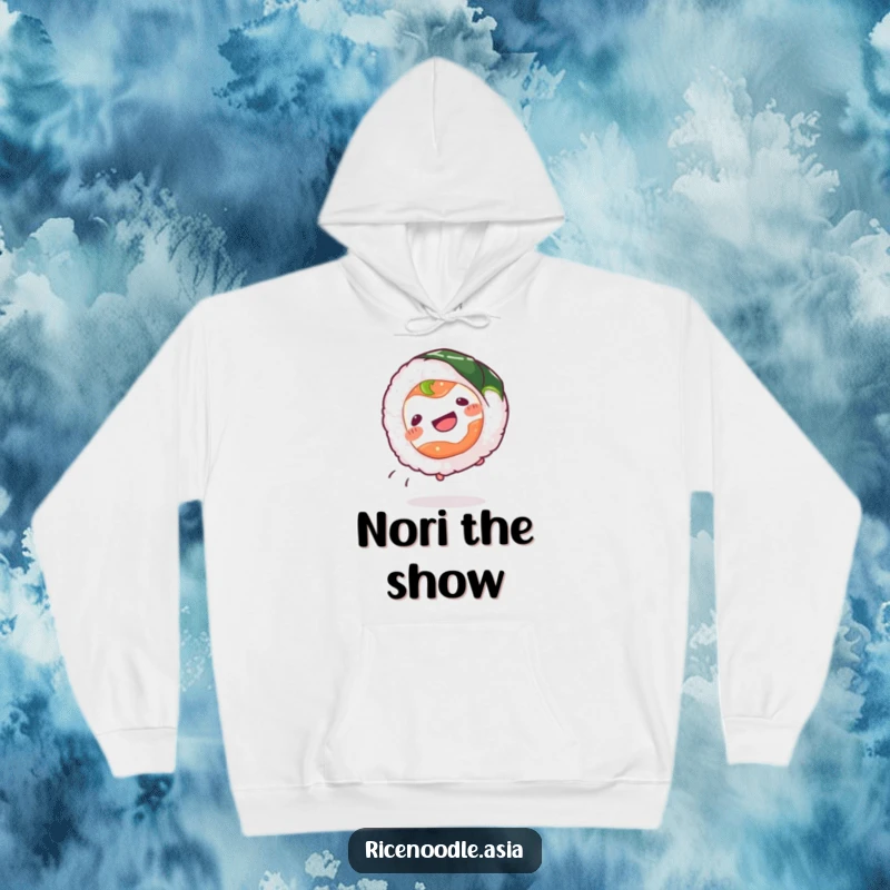 Funny Sushi Roll Hoodie with a wiggling sushi roll performing a cartwheel, offering cozy comfort and a dose of humor.