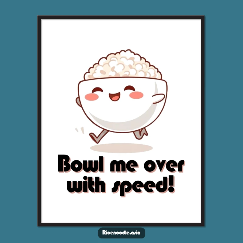 Free Printable Running Rice Bowl Wall Art: Whimsical Food Downloadable Decor