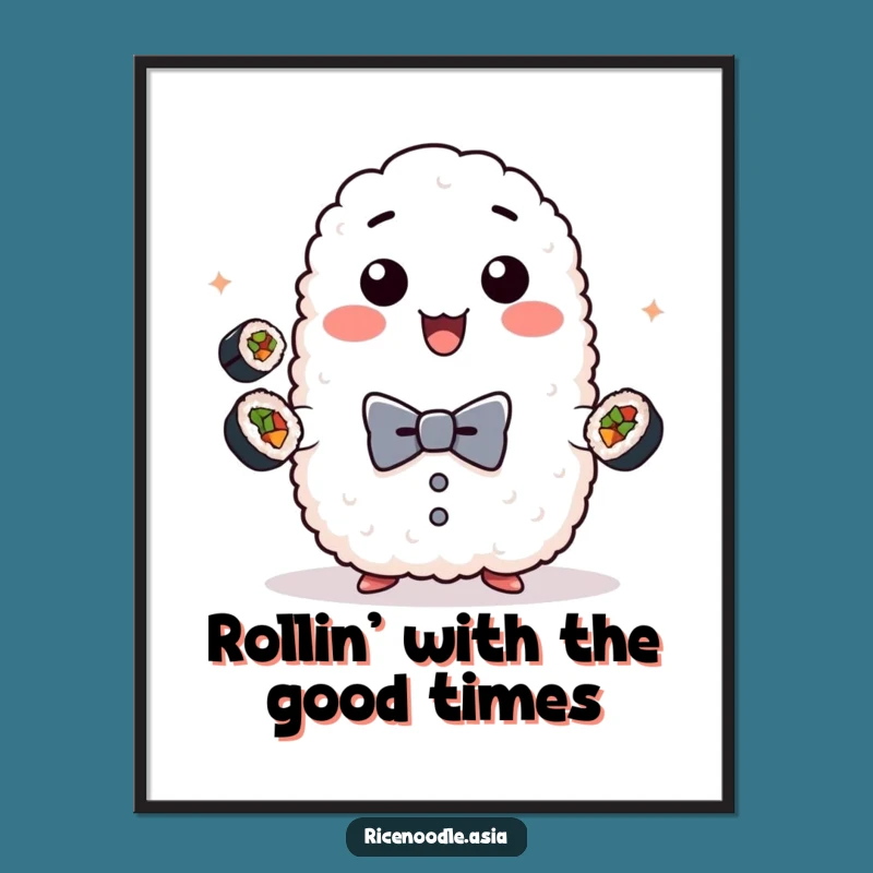Free Printable Wall Art: Juggling Rice Ball & Sushi - Quirky Downloadable Art