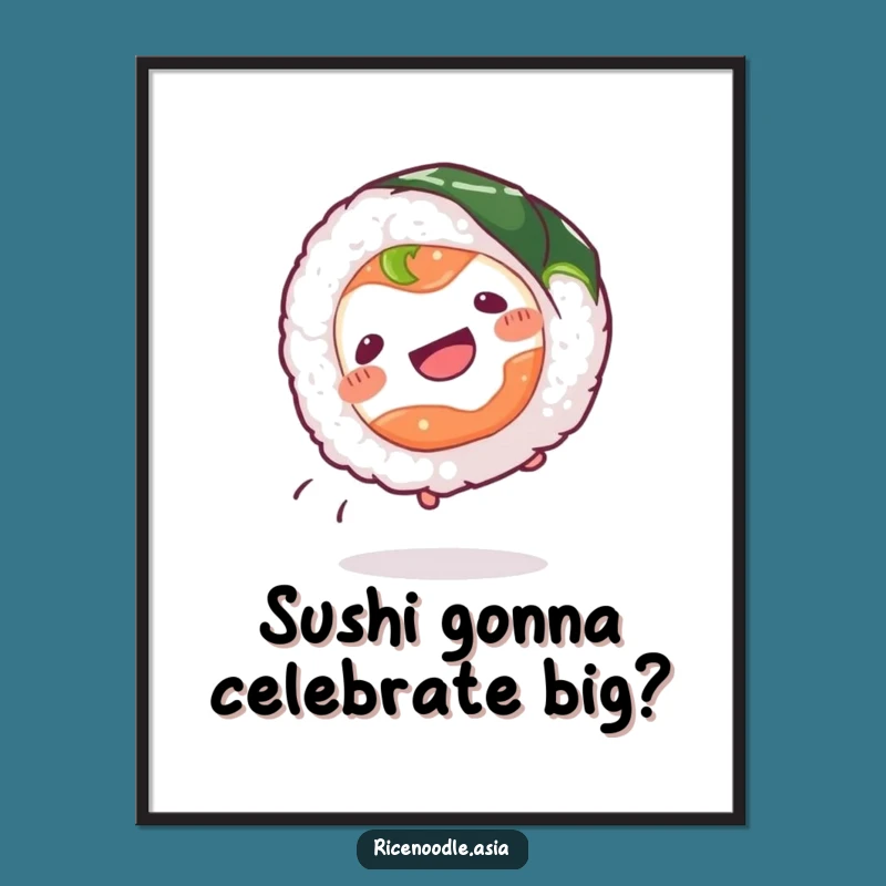 Funny Free Printable Wall Art: Cartwheeling Sushi Roll, Downloadable Quirky Food Decor