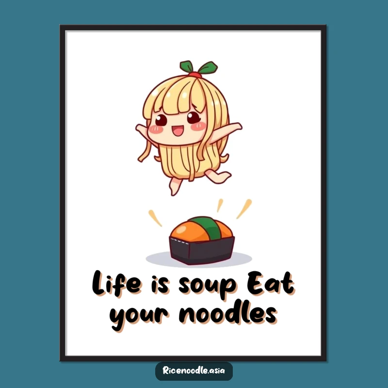 Funny Free Printable Wall Art - Leaping Noodle Over Sushi Poster