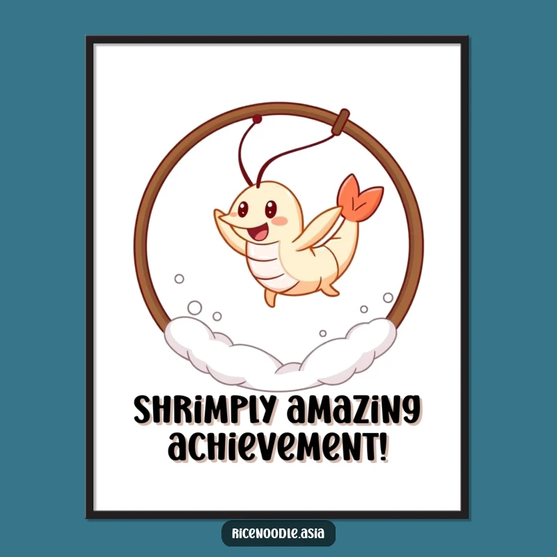 Funny Free Printable Wall Art: Leaping Tempura Shrimp, Downloadable Quirky Food Decor