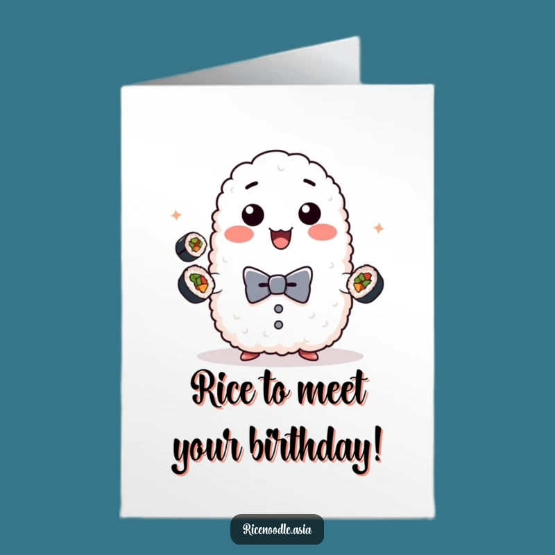Free Printable Birthday Card: Juggling Rice Ball & Sushi for a Fun Day!