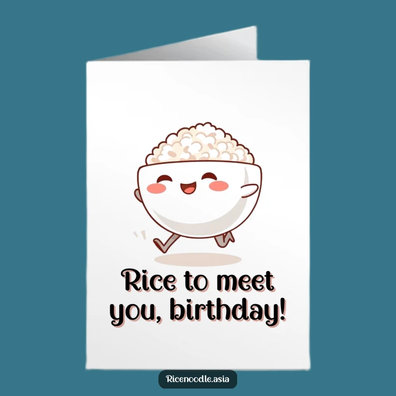 Free Printable Running Rice Bowl Birthday Card: Funny Food Downloadable Gift for Foodies