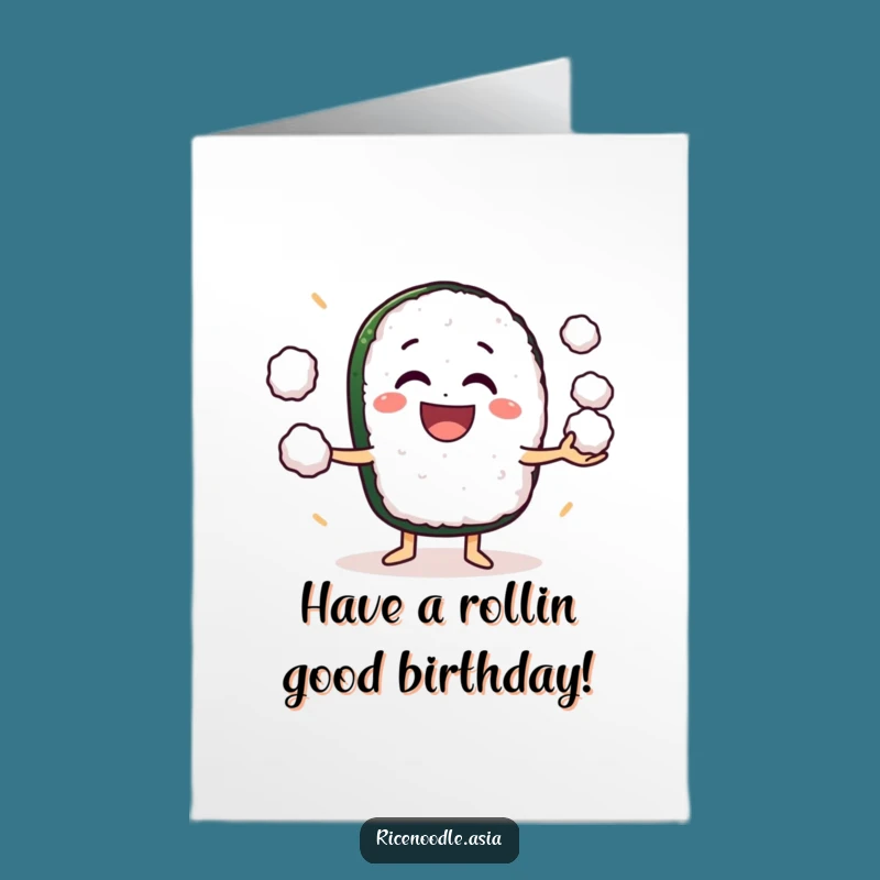 Free Printable Sushi Birthday Card - Excited Sushi Roll Juggling Rice Balls