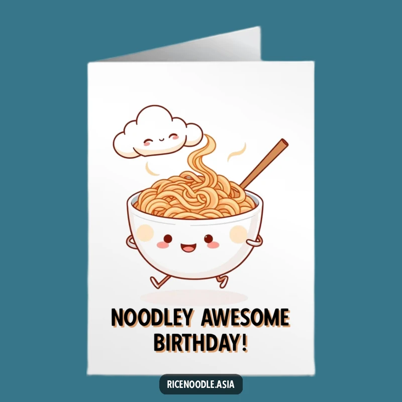 Free Printable Birthday Card: Jogging Noodles & Smiling Cloud for Happy Day!