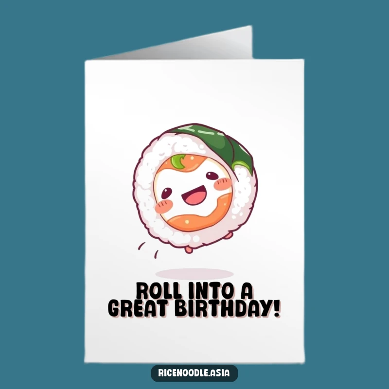 Free Printable Birthday Card: Wiggling Sushi Roll Cartwheel, Downloadable Funny Greeting