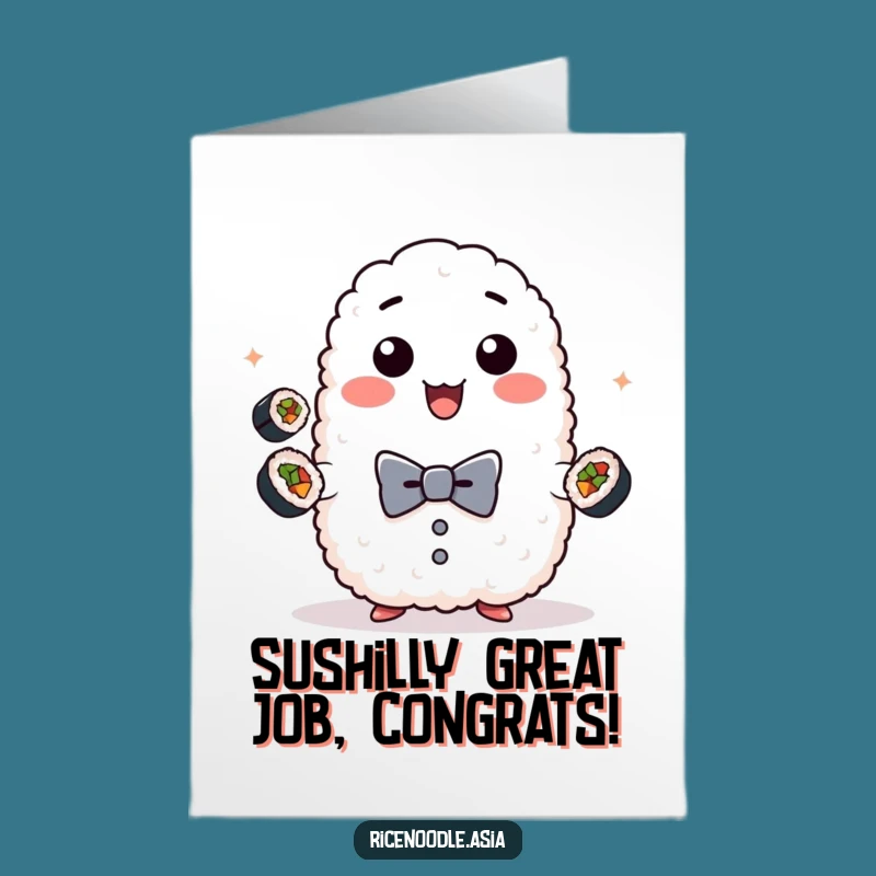 Free Printable Congrats Card: Juggling Rice Ball & Sushi for Success!