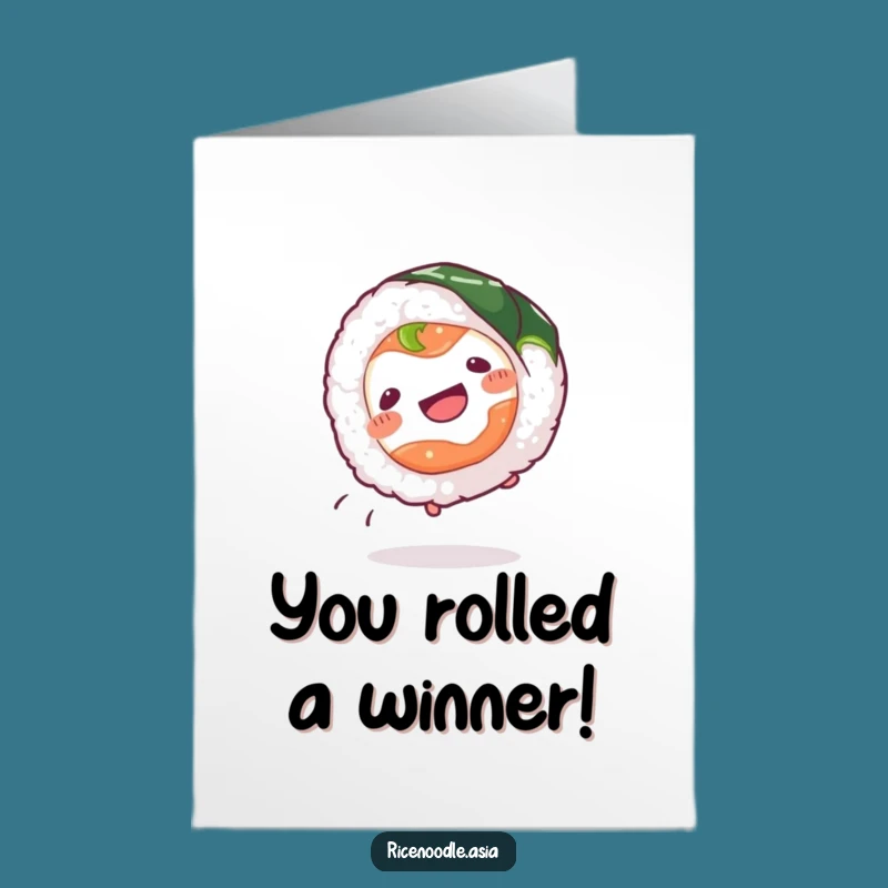Free Printable Congrats Card: Sushi Roll Cartwheel Celebration, Downloadable Joyful Greeting