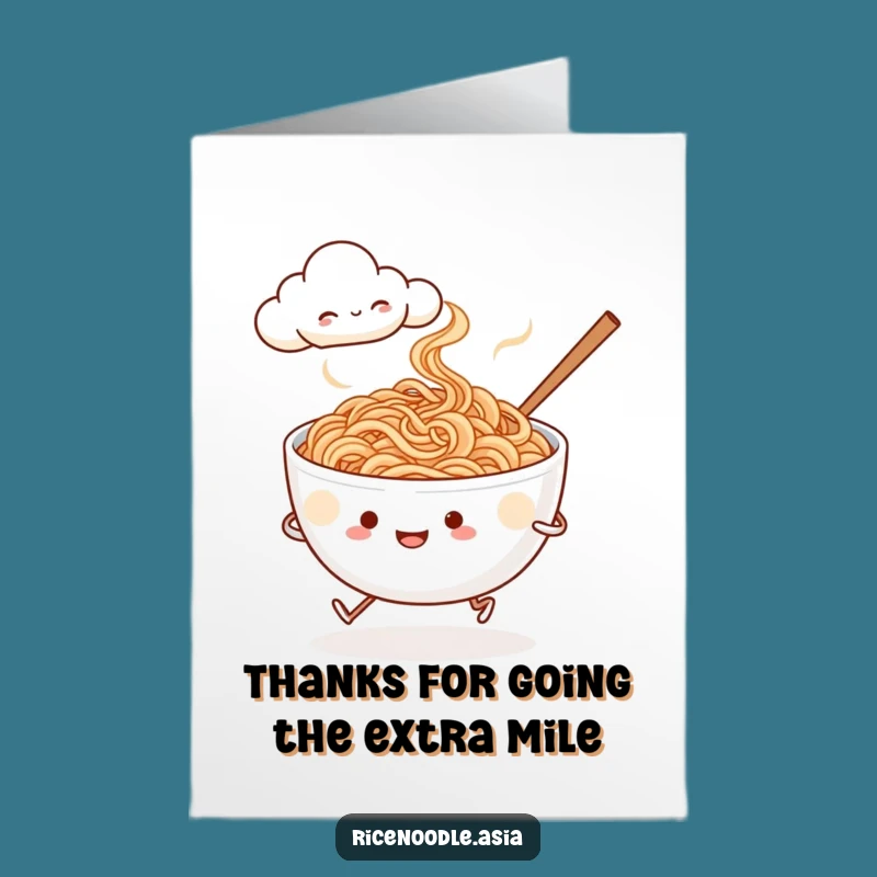 Free Printable Thank You Card: Noodles Jogging Thanks Past a Smiling Cloud!