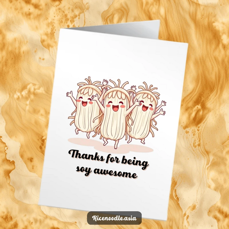 Funny Free Printable Thank You Card with cheerful rice noodles doing a funny synchronized dance.