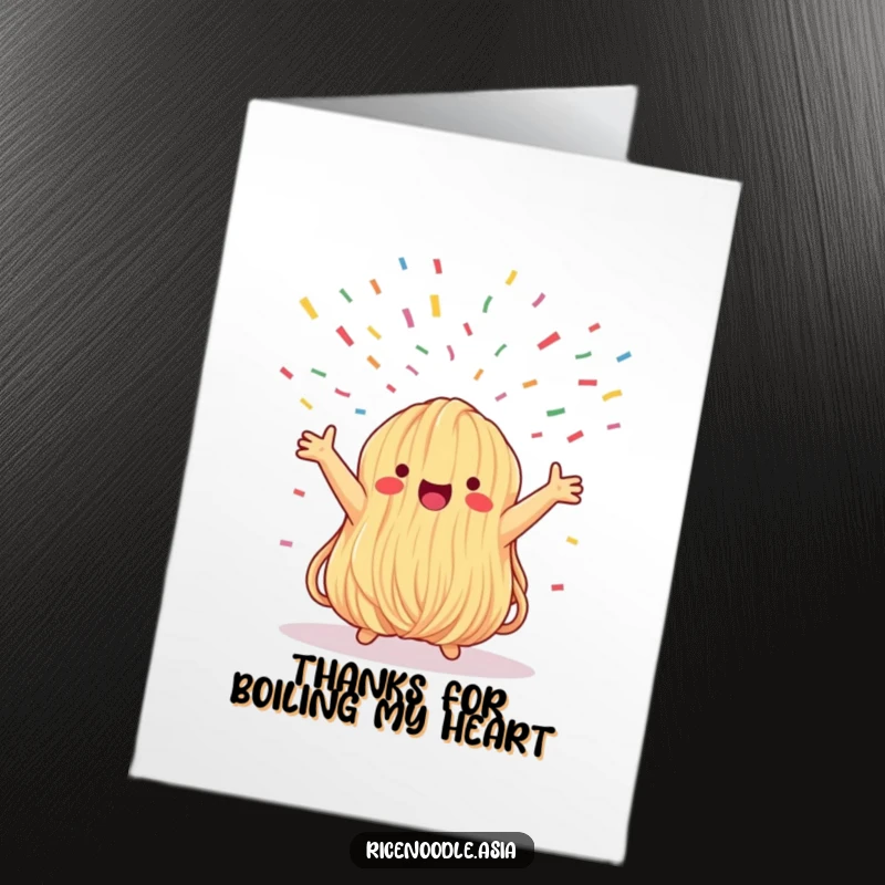 Funny Free Printable Thank You Card: Whimsical noodle bundle surrounded by joyous confetti, expressing heartfelt thanks with a humorous twist.