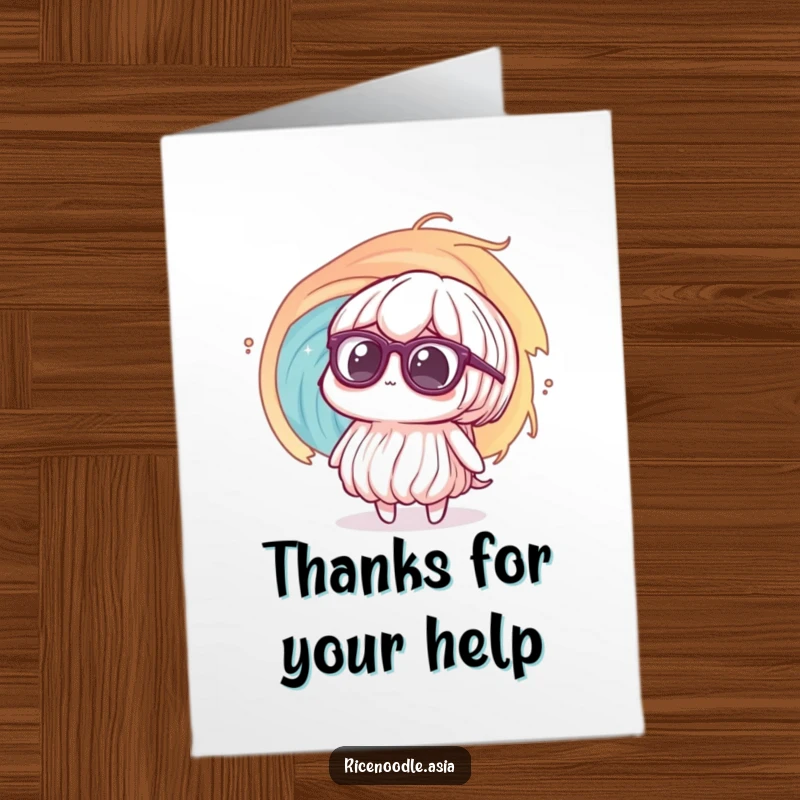 Funny Free Printable Thank You Card with a rice noodle character in oversized glasses looking confused at a vortex.