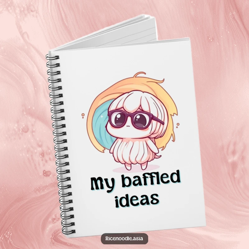 Funny Notebook: Features a rice noodle with oversized glasses looking confused at a swirling vortex, perfect for jotting down chaotic ideas.