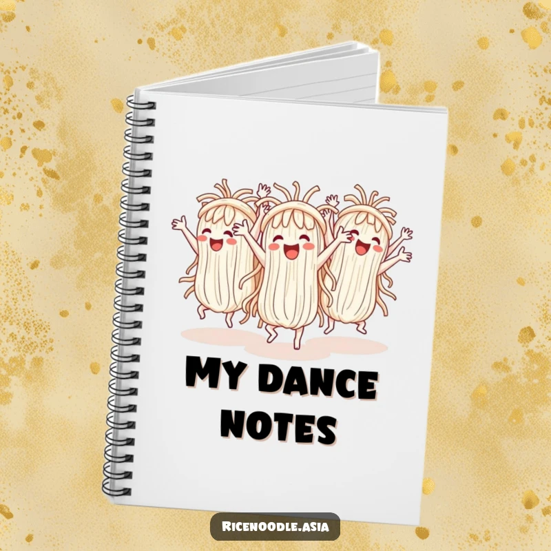 Funny Notebook: Features cheerful rice noodles performing a synchronized dance, perfect for jotting down fun and energetic notes.