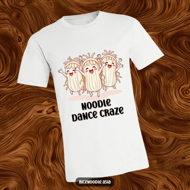 Funny T-Shirt: Cheerful rice noodles execute a perfectly synchronized dance with dramatic arm movements, a hilarious and fun design.