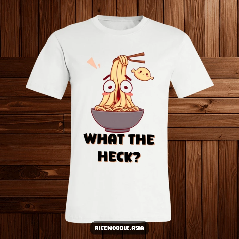 Funny T-Shirt: A wide-eyed noodle character looking surprised as a dumpling flies past, capturing a moment of shock.