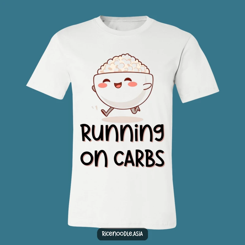 Funny Sprinting Rice Bowl T-Shirt - Steaming Foodie Fun Tee, Comical Gift