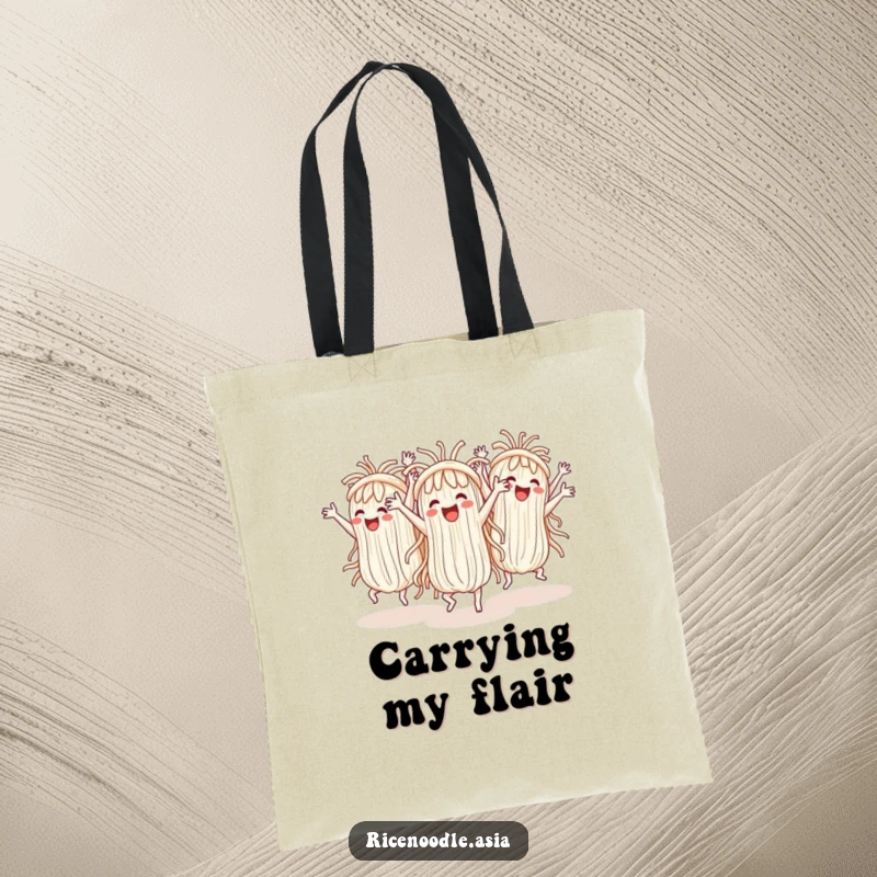 Funny Tote Bag: Cheerful rice noodles perform a synchronized dance with exaggerated arm movements, a fun and practical accessory.