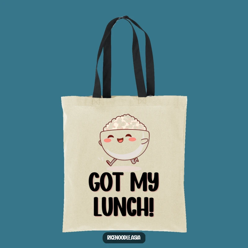 Funny Sprinting Rice Bowl Tote Bag - Steaming Foodie Carryall, Whimsical Gift
